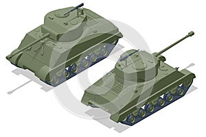 Isometric USA Tank Medium Tank M4 Sherman 76W. Armoured fighting vehicle designed for front-line combat, with heavy