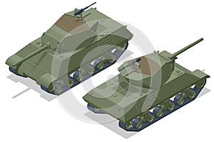 Isometric USA Tank, tank destroyer M10 Wolverine. Self-propelled artillery. Armoured fighting vehicle designed for front