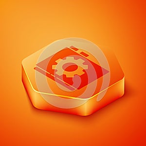 Isometric User manual icon isolated on orange background. User guide book. Instruction sign. Read before use. Orange