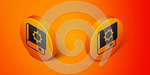 Isometric User manual icon isolated on orange background. User guide book. Instruction sign. Read before use. Orange