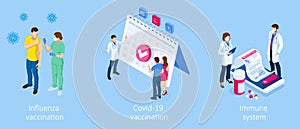 Isometric Vaccination and Immunization, Time to vaccinate, Online medical advise, medical prescription concept. Medicine