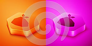 Isometric Vandal icon isolated on orange and pink background. Hexagon button. Vector