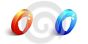 Isometric Vandal icon isolated on white background. Orange and blue circle button. Vector