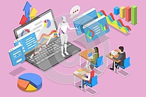 Isometric Vector Concept of Teacher Bot, Artificial Intelligence Technology.