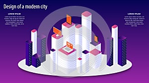 Isometric vector 3d illustration of a modern city design. EPS 10.