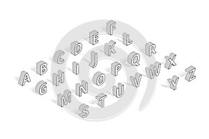 Isometric vector font alphabet line art