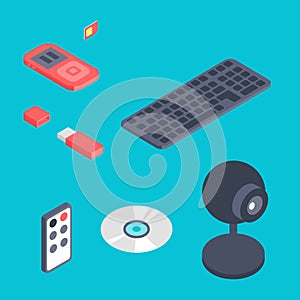 Isometric vector gadget computer devices icons wireless technologies mobile communication 3d illustration. Digital