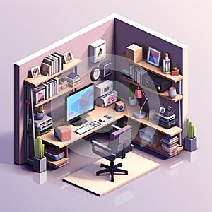Isometric Vector Graphic of a Minimalistic Office Interior - Organized Work Environment for Enhanced Productivity. Generative AI