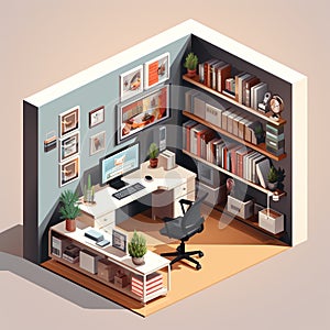 Isometric Vector Graphic of a Minimalistic Office Interior - Organized Work Environment for Enhanced Productivity. Generative AI