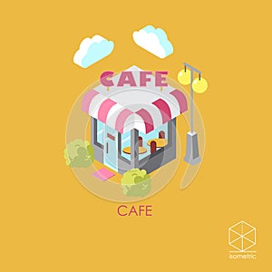 Isometric vector icon cafe on a white background