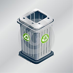 Isometric Vector Icon of an EcoFriendly Recycling Bin