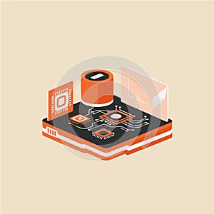 Isometric Electronic Components Illustration