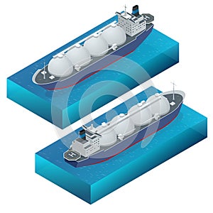 Isometric vector illustration gas tanker, flat design isolated on white background. Cargo ships. Oil, gas tanker