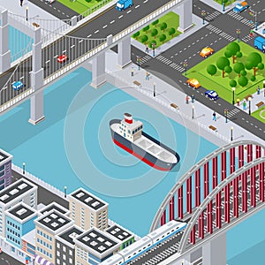 Isometric vector illustration of a modern city with people