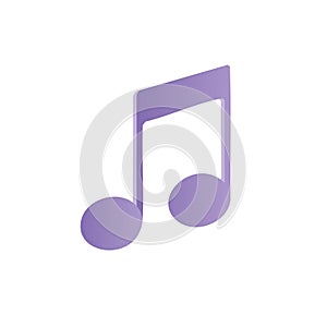 Isometric vector illustration of purple music note symbol on white background for musical design and creative