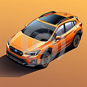 Isometric Vector Illustration Of Subaru Crosstrek On Orange Background