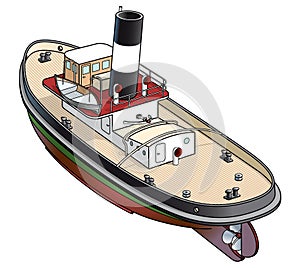 Isometric vector illustration of a tugboat