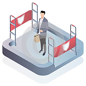 Isometric vector. Preventing shoplifting scanner gate system on all sides. Anti-theft sensor gates with. Security system