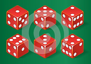 Isometric vector set of red dice