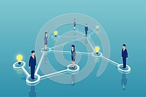 Isometric vector of a team of business people networking, sharing ideas brainstorming a startup