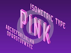 Isometric vector type. Pink gradient letters font. Isolated english 3d alphabet