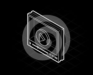 Isometric video player interface for web site design or mobile application. Vector illustration on black