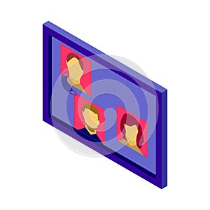 Isometric videoconference icon.Isometric workplace vector illustration isolated on white background. photo