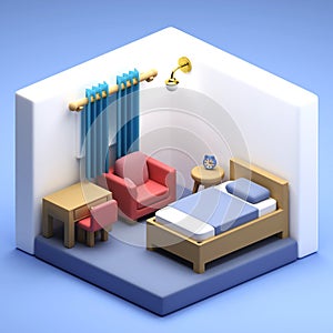 Isometric view bedroom open inside interior architecture