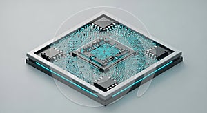 Isometric View of a Central Processing Unit with Glowing Blue Circuitry processor