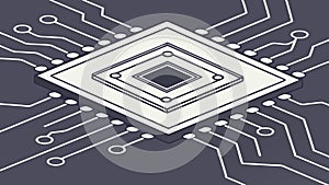 An isometric view of a computer microchip on a circuit board vector design Generative AI