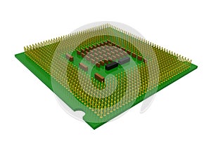 Isometric view of CPU Central processing unit microchip isolated on white background