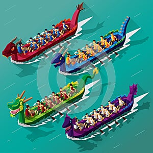 Isometric view dragon boat race festival