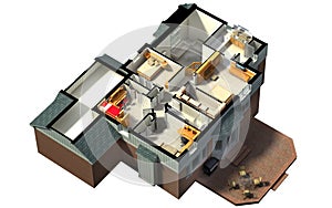 Isometric view of a furnished house