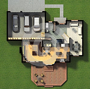 Isometric view of a furnished house