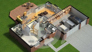 Isometric view of a furnished house