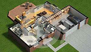 Isometric view of a furnished house