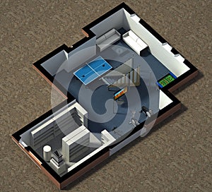 Isometric view of a furnished house