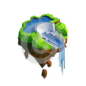 Isometric view low poly hydroelectricity power station concept. photo