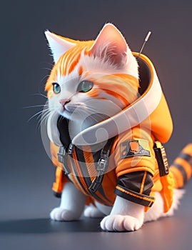 isometric view of a MINI cute hyperrealistic futuristic soldier cat. Generative AI photo