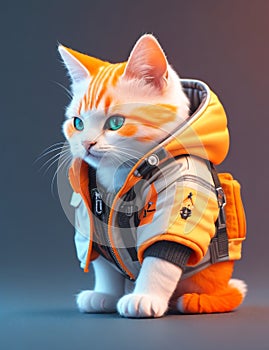 isometric view of a MINI cute hyperrealistic futuristic soldier cat. Generative AI photo