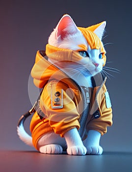 isometric view of a MINI cute hyperrealistic futuristic soldier cat. Generative AI photo