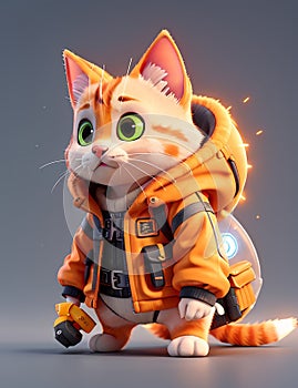 isometric view of a MINI cute hyperrealistic futuristic soldier cat. Generative AI photo