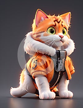 isometric view of a MINI cute hyperrealistic futuristic soldier cat. Generative AI photo