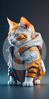 isometric view of a MINI cute hyperrealistic futuristic soldier cat. Generative AI photo