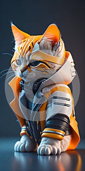 isometric view of a MINI cute hyperrealistic futuristic soldier cat. Generative AI photo