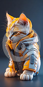 isometric view of a MINI cute hyperrealistic futuristic soldier cat. Generative AI photo
