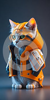 isometric view of a MINI cute hyperrealistic futuristic soldier cat. Generative AI photo