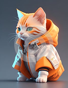 isometric view of a MINI cute hyperrealistic futuristic soldier cat. Generative AI photo