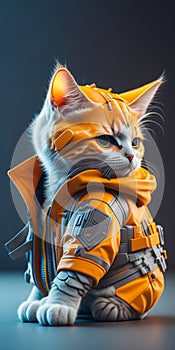 isometric view of a MINI cute hyperrealistic futuristic soldier cat. Generative AI photo