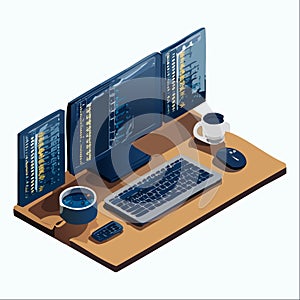 Modern Coding Workstation Vector Illustration